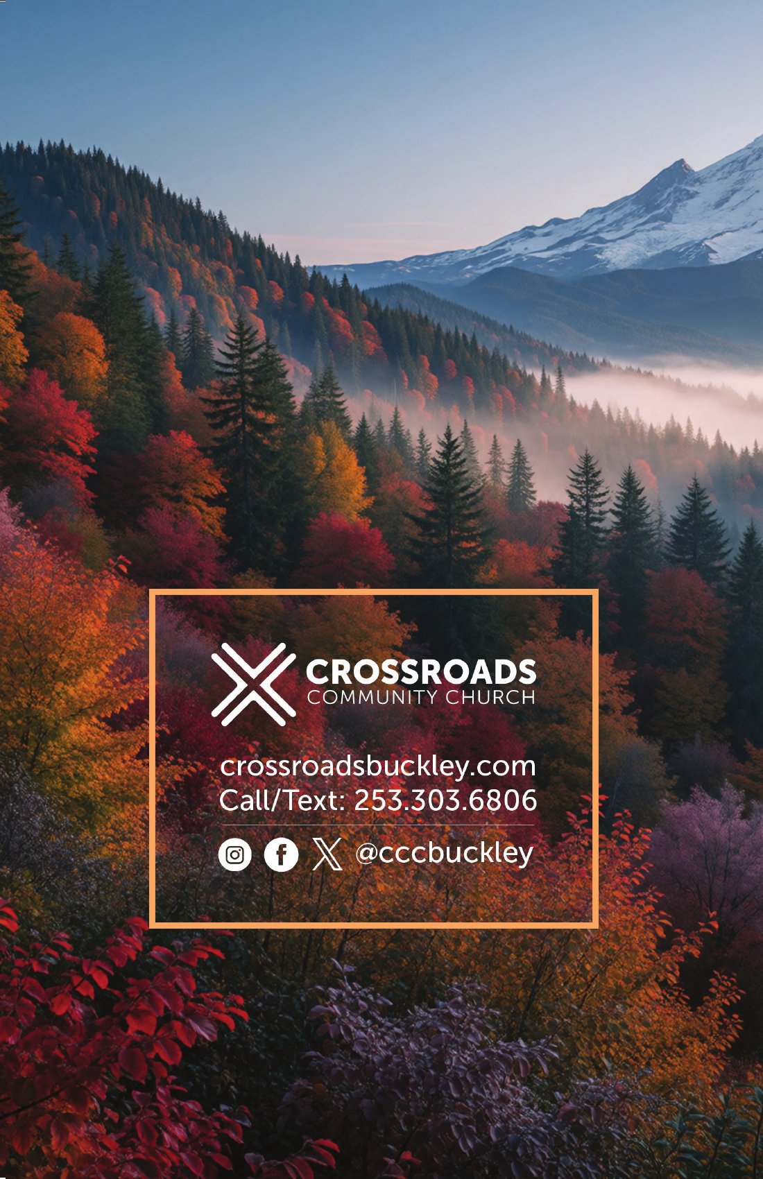Back cover with crossroadsbuckley.com and 253.303.6806